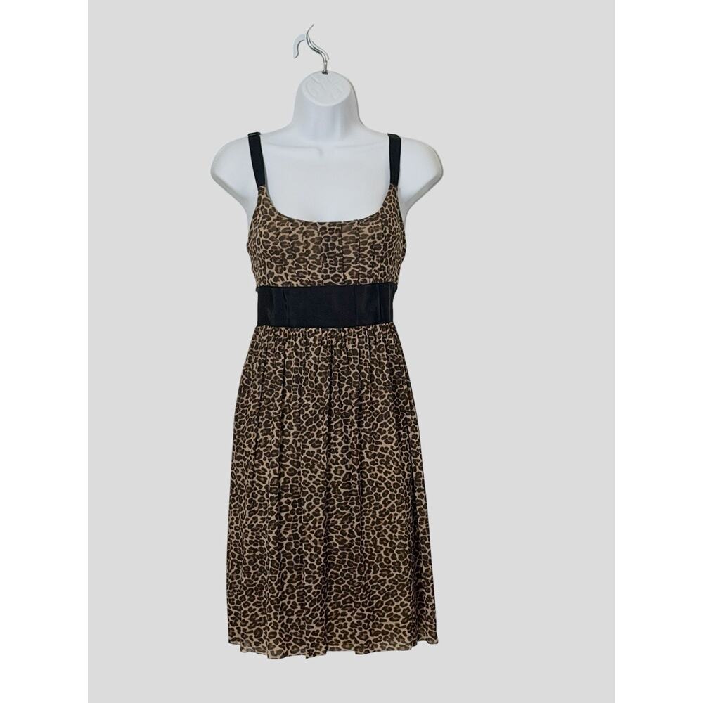 Cache Leopard Print Empire Waist Dress Y2K Strappy Mini S